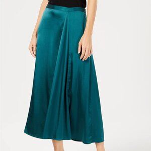 NEW Eileen Fisher Silk Stretch Charmeuse Godet Midi Skirt Womens 12 Teal Elegant